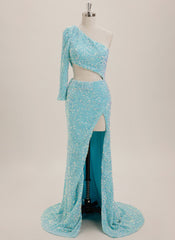 Trumpet/Mermaid One Shoulder Sweep Train Sequin Maxi Dresses With Sequins
