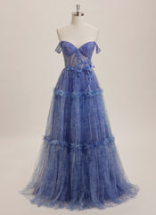 Ball-Gown/Princess V-Neck Sweep Train Tulle Maxi Dresses With Sequins 3D Floral