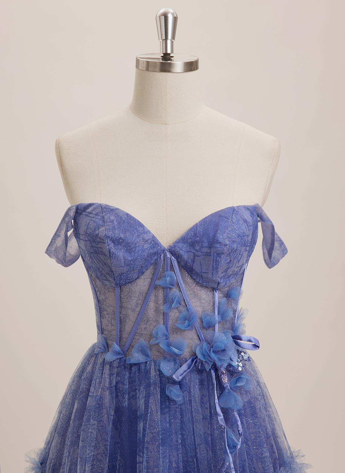 Ball-Gown/Princess V-Neck Sweep Train Tulle Maxi Dresses With Sequins 3D Floral