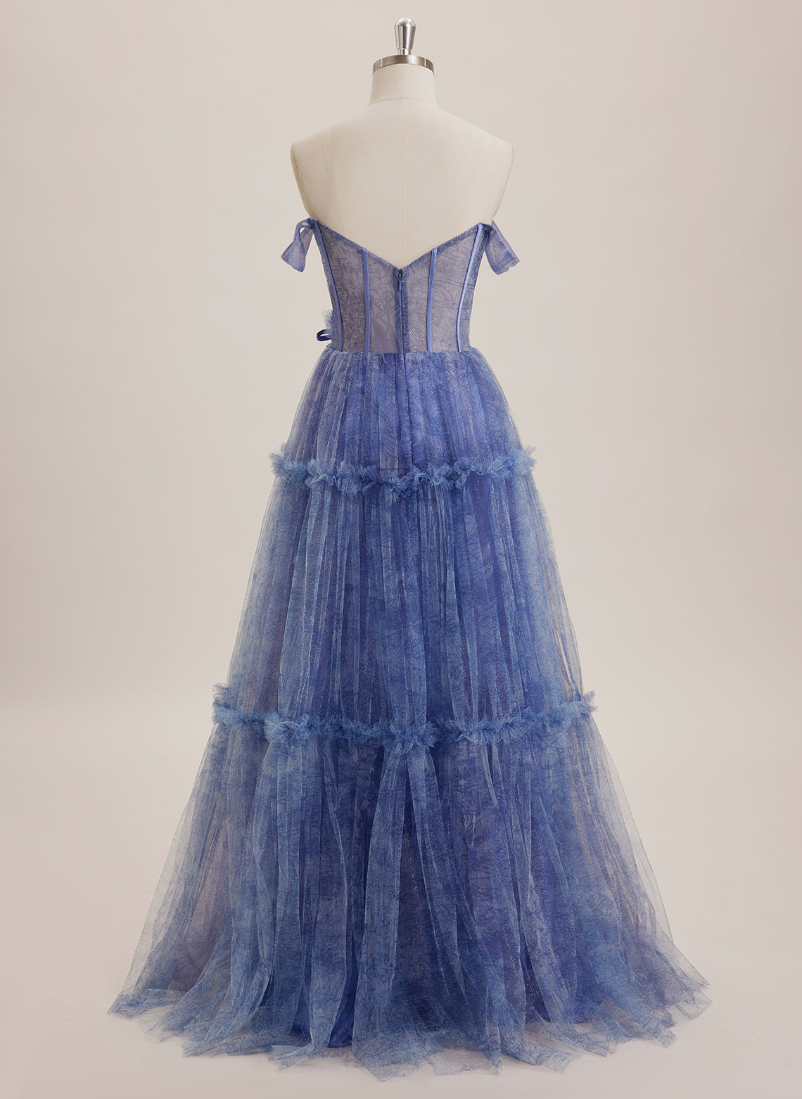 Ball-Gown/Princess V-Neck Sweep Train Tulle Maxi Dresses With Sequins 3D Floral