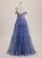 Ball-Gown/Princess V-Neck Sweep Train Tulle Maxi Dresses With Sequins 3D Floral