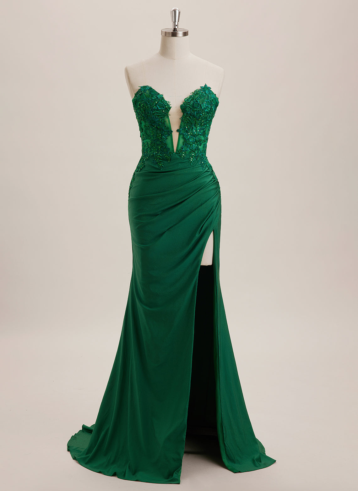 A-line V-Neck Sweep Train Jersey Maxi Dresses With Sequins