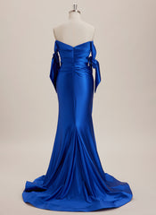 Trumpet/Mermaid Off the Shoulder Sweep Train Jersey Maxi Dresses With Pleated Bow