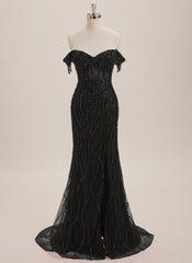 Trumpet/Mermaid Off the Shoulder Sweep Train Sequin Maxi Dresses With Sequins