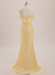 Trumpet/Mermaid Off the Shoulder Sweep Train Sequin Maxi Dresses With Sequins