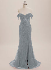 Trumpet/Mermaid Off the Shoulder Sweep Train Sequin Maxi Dresses With Sequins