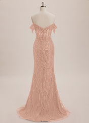 Trumpet/Mermaid Off the Shoulder Sweep Train Sequin Maxi Dresses With Sequins