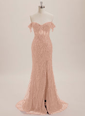 Trumpet/Mermaid Off the Shoulder Sweep Train Sequin Maxi Dresses With Sequins