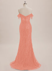 Trumpet/Mermaid Off the Shoulder Sweep Train Sequin Maxi Dresses With Sequins