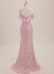 Trumpet/Mermaid Off the Shoulder Sweep Train Sequin Maxi Dresses With Sequins