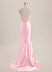 Trumpet/Mermaid V-Neck Sweep Train Jersey Maxi Dresses