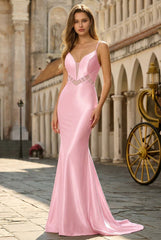 Trumpet/Mermaid V-Neck Sweep Train Jersey Maxi Dresses