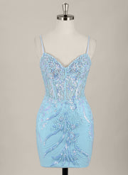 Sheath/Column Sleeveless Short Lace Homecoming Dress With Sequins