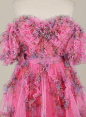 Ball-Gown/Princess Short Sleeve Short Tulle Homecoming Dress With Ruffle