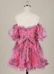 Ball-Gown/Princess Short Sleeve Short Tulle Homecoming Dress With Ruffle