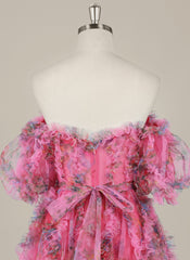 Ball-Gown/Princess Short Sleeve Short Tulle Homecoming Dress With Ruffle