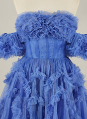 Ball-Gown/Princess Short Sleeve Short Tulle Homecoming Dress With Ruffle