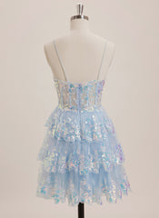 A-line V-Neck Short Tulle Mini Dress With Sequins