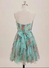 A-line Sweetheart Short Tulle Mini Dress With Bow Pleated