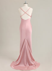 Trumpet/Mermaid Sleeveless Sweep Train Satin Prom Dress
