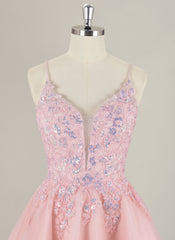 A-Line Spaghetti Straps Short Tulle Homecoming Dress
