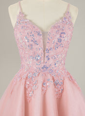 A-Line Spaghetti Straps Short Tulle Homecoming Dress