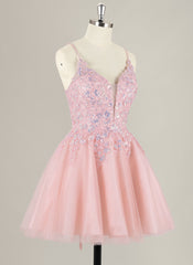 A-Line Spaghetti Straps Short Tulle Homecoming Dress