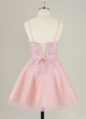 A-Line Spaghetti Straps Short Tulle Homecoming Dress