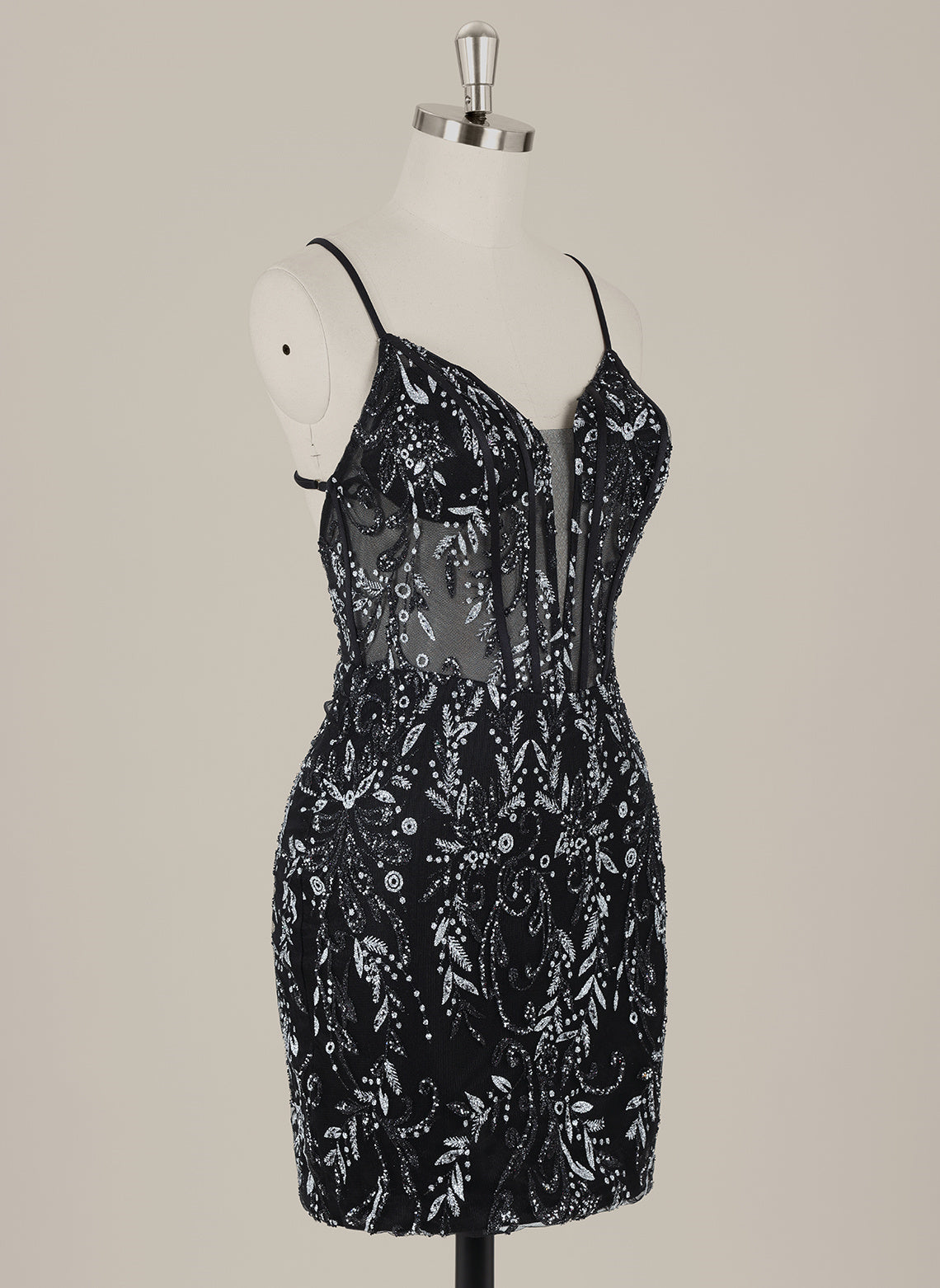 Sheath/Column Spaghetti Straps Short Sequin Homecoming Dress