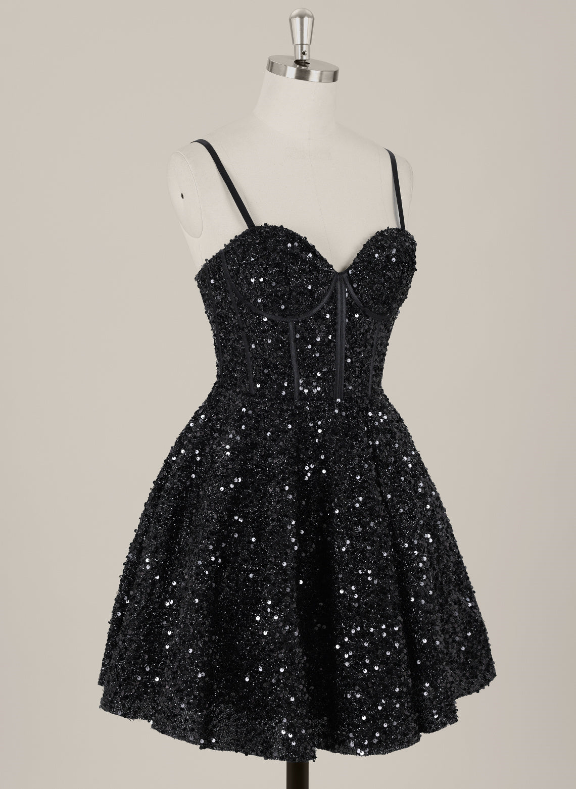Ball-Gown/Princess Spaghetti Straps Short Sequin Homecoming Dress