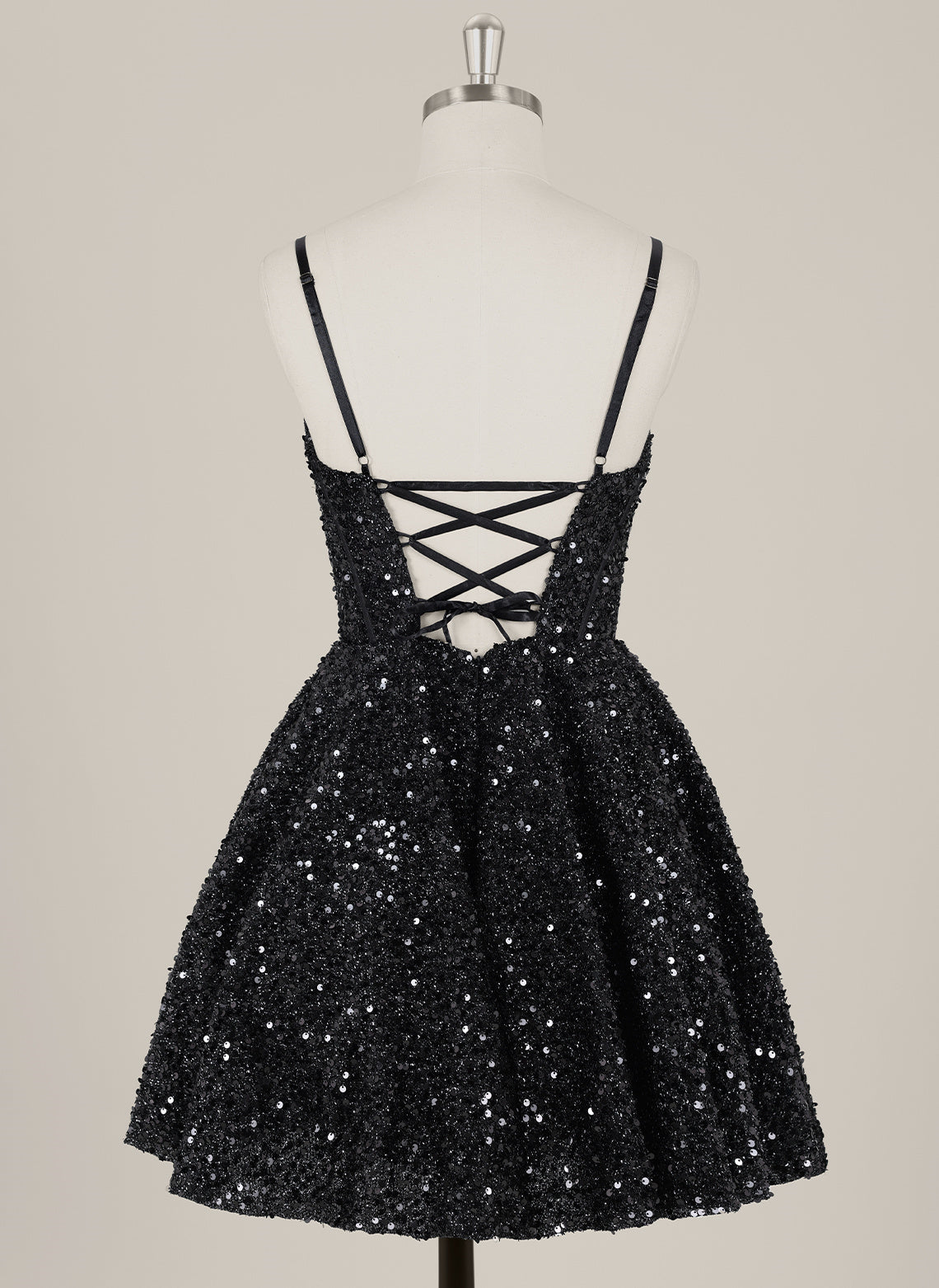 Ball-Gown/Princess Spaghetti Straps Short Sequin Homecoming Dress