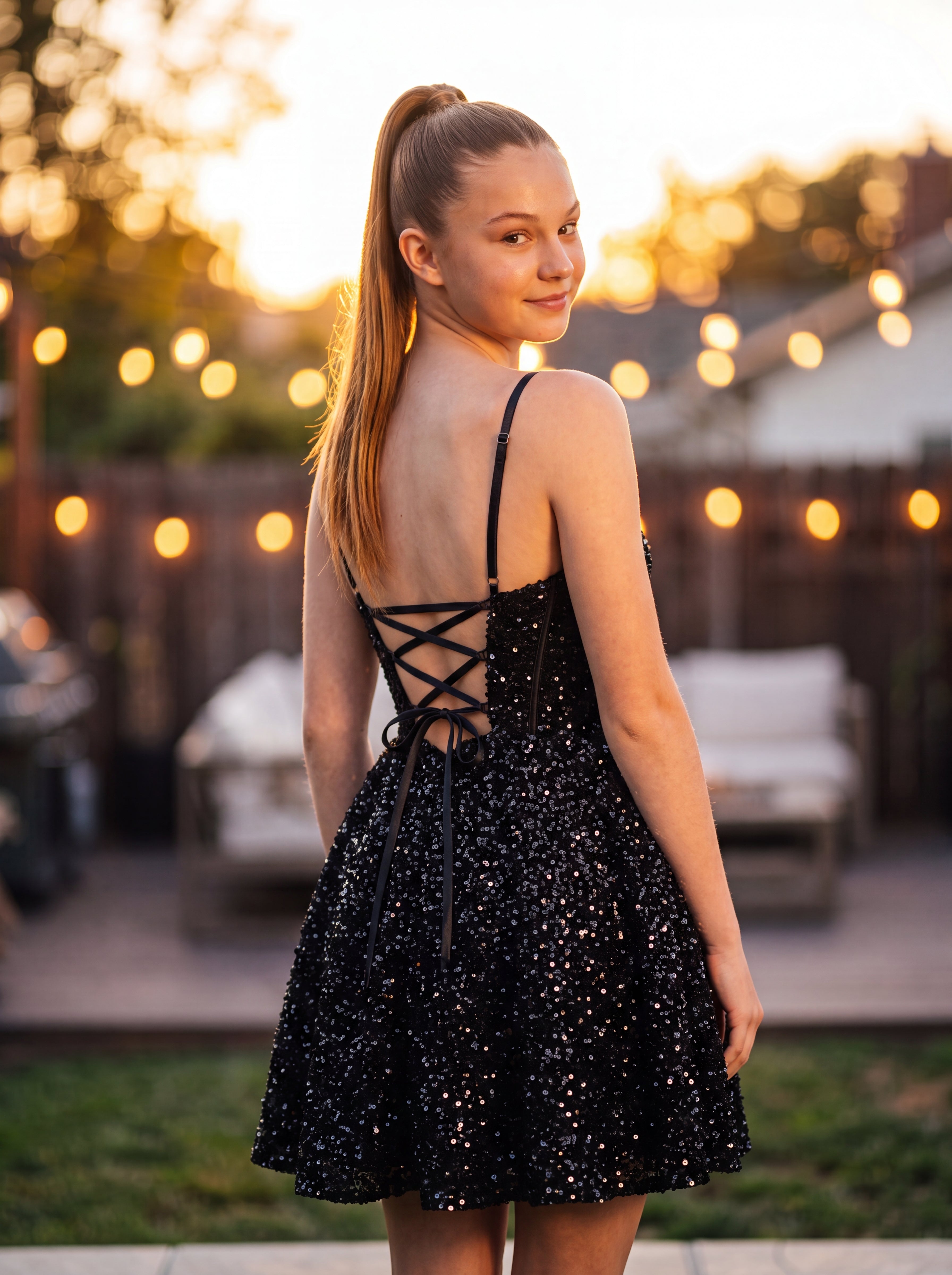 Ball-Gown/Princess Spaghetti Straps Short Sequin Homecoming Dress