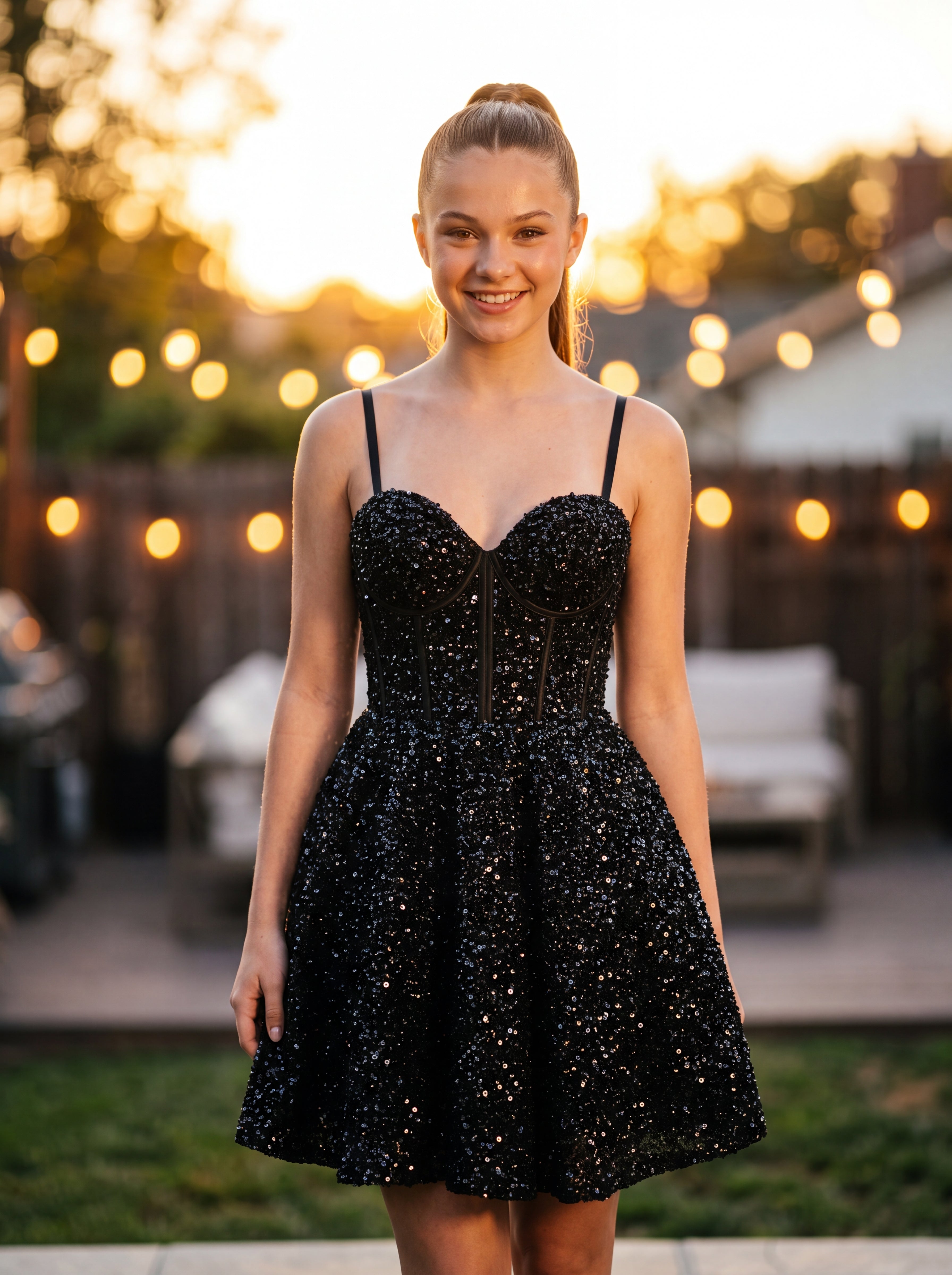 Ball-Gown/Princess Spaghetti Straps Short Sequin Homecoming Dress