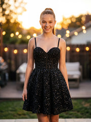 Ball-Gown/Princess Spaghetti Straps Short Sequin Homecoming Dress