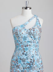 Sheath/Column One Shoulder Short Sequin Homecoming Dress With Beading Sequins
