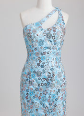 Sheath/Column One Shoulder Short Sequin Homecoming Dress With Beading Sequins