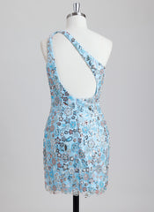 Sheath/Column One Shoulder Short Sequin Homecoming Dress With Beading Sequins