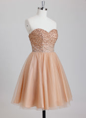 Ball-Gown/Princess Sweetheart Short Tulle Homecoming Dress With Beading Sequins