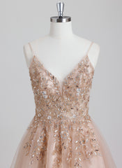 A-line V-Neck Short Tulle Homecoming Dress With Beading Sequins