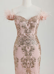 Bodycon Off the Shoulder Short Sequin Homecoming Dress With Faux Feather Sequins