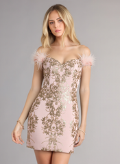 Bodycon Off the Shoulder Short Sequin Homecoming Dress With Faux Feather Sequins