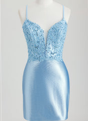 Bodycon V-Neck Short Silky Satin Homecoming Dress With Sequins