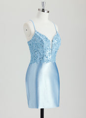 Bodycon V-Neck Short Silky Satin Homecoming Dress With Sequins