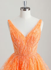 A-line V-Neck Short Lace Tulle Homecoming Dress With Beading Sequins