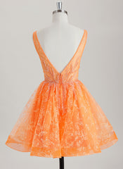 A-line V-Neck Short Lace Tulle Homecoming Dress With Beading Sequins