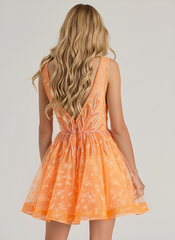 A-line V-Neck Short Lace Tulle Homecoming Dress With Beading Sequins