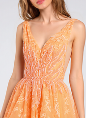 A-line V-Neck Short Lace Tulle Homecoming Dress With Beading Sequins