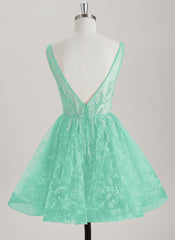 A-line V-Neck Short Lace Tulle Homecoming Dress With Beading Sequins