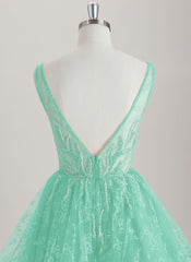 A-line V-Neck Short Lace Tulle Homecoming Dress With Beading Sequins