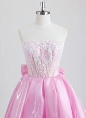 Ball-Gown/Princess Straight Short Organza Mini Dress With Bow Beading Sequins